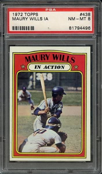1972 TOPPS 438 MAURY WILLS IN ACTION PSA NM-MT 8