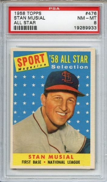 1958 Topps 476 Stan Musial All Star PSA NM-MT 8
