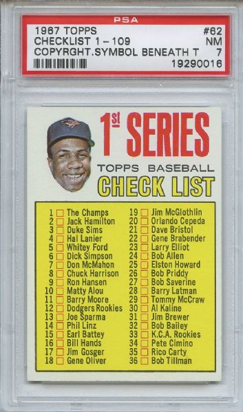 1967 Topps 62 Frank Robinson Checklist PSA NM 7