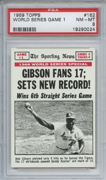 1969 Topps 162 World Series Game 1 Bob Gibson PSA NM-MT 8