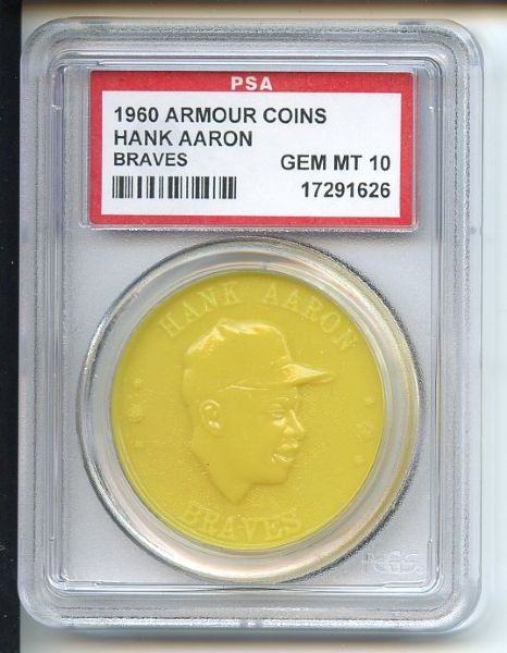 1960 Armour Coins Yellow Hank Aaron Braves PSA GEM MT 10