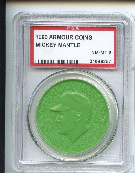 1960 Armour Coins Green Mickey Mantle PSA NM-MT 8