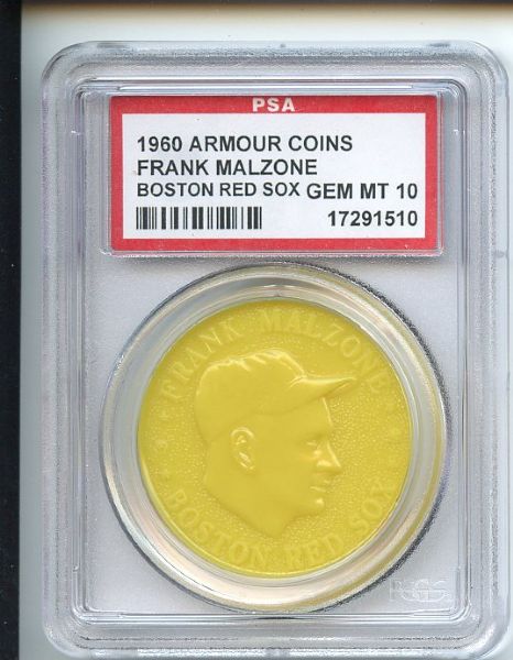 1960 Armour Coins Yellow Frank Malzone Boston Red Sox PSA GEM MT 10