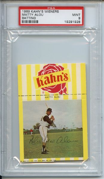 1969 Kahn's Wieners Matty Alou Batting PSA MINT 9