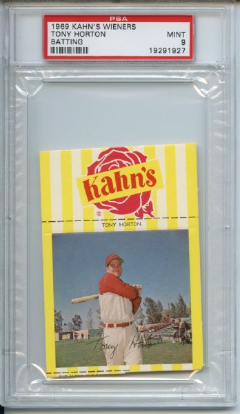 1969 Kahn's Wieners Tony Horton Batting PSA MINT 9