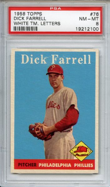1958 Topps 76 Dick Farrell PSA NM-MT 8