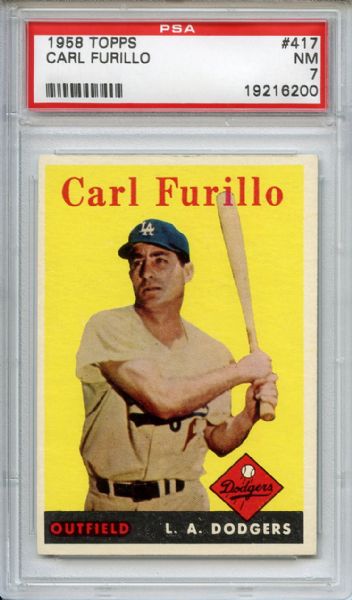 1958 Topps 417 Carl Furillo PSA NM 7