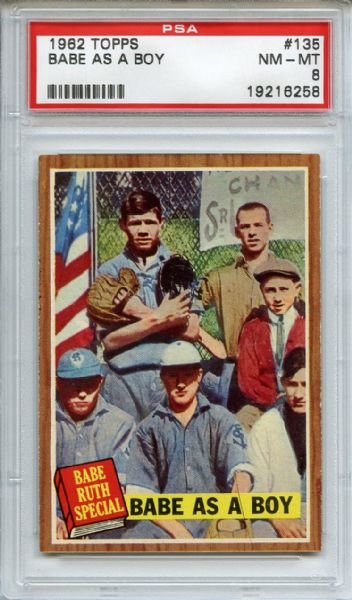 1962 Topps 135 Babe Ruth as a Boy PSA NM-MT 8