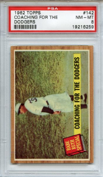 1962 Topps 142 Babe Ruth Coaching For the Dodgers PSA NM-MT 8