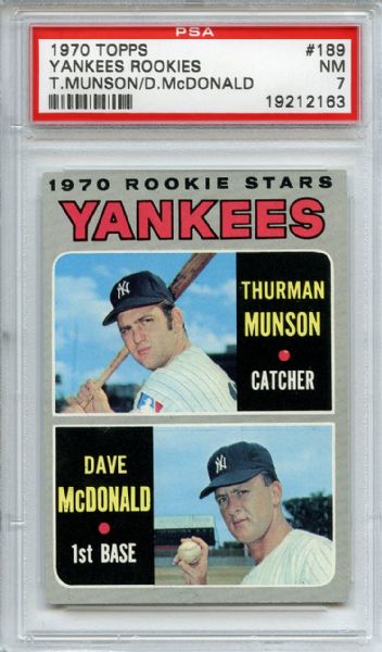 1970 Topps 189 Yankees Rookies Thurman Munson PSA NM 7