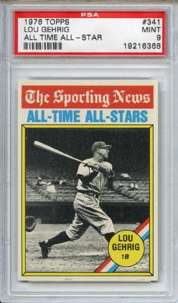 1976 Topps 341 Lou Gehrig All Time All Star PSA MINT 9