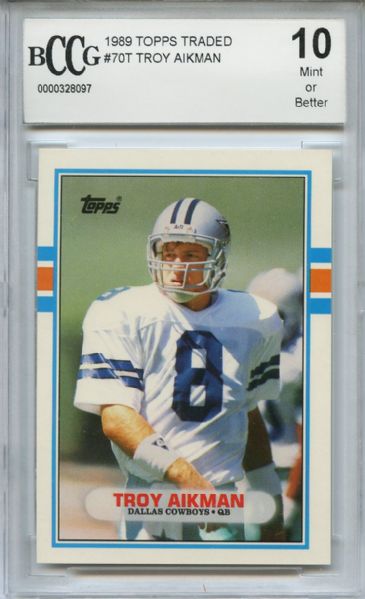 1989 Topps Traded 70T Troy Aikman Rookie BCCG 10