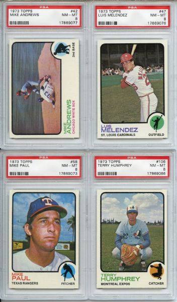 (5) 1973 Topps Baseball Lot all Graded PSA NM-MT 8