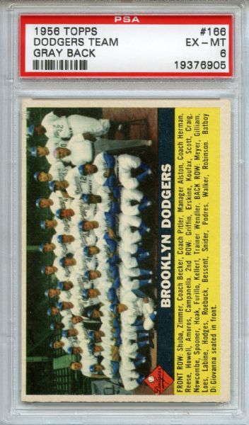 1956 Topps 166 Brooklyn Dodgers Team PSA EX-MT 6