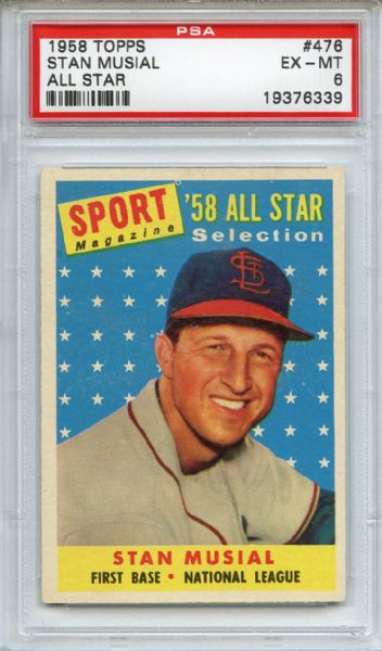 1958 Topps 476 Stan Musial All Star PSA EX-MT 6