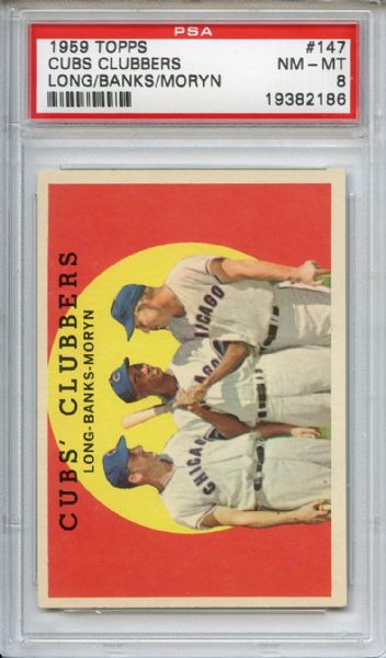 1959 Topps 147 Cubs Clubbers Ernie Banks PSA NM-MT 8