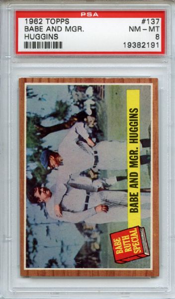 1962 Topps 137 Babe Ruth and Mgr Huggins PSA NM-MT 8
