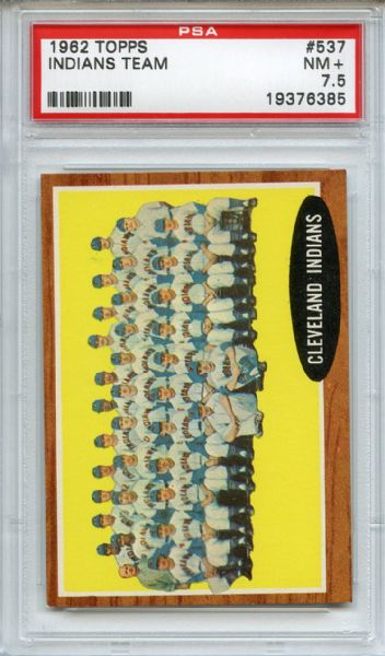 1962 Topps 537 Cleveland Indians Team PSA NM+ 7.5