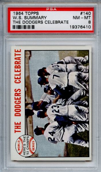 1964 Topps 140 World Series Game Summary Dodgers Celebrate PSA NM-MT 8