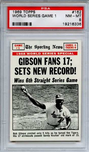 1969 Topps 162 World Series Game 1 Bob Gibson PSA NM-MT 8