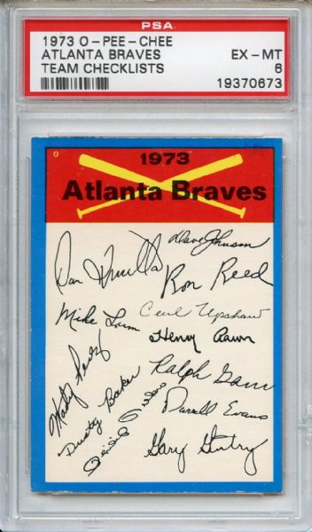 1973 O-Pee-Chee Team Checklists Atlanta Braves PSA EX-MT 6