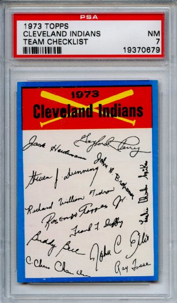 1973 O-Pee-Chee Team Checklists Cleveland Indians PSA NM 7