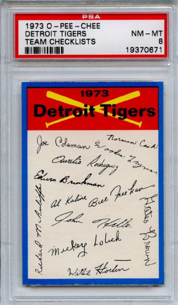1973 O-Pee-Chee Team Checklists Detroit Tigers PSA NM-MT 8