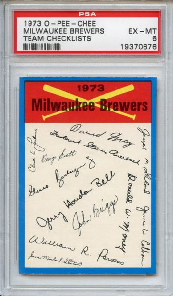 1973 O-Pee-Chee Team Checklists Milwaukee Brewers PSA EX-MT 6