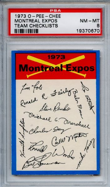 1973 O-Pee-Chee Team Checklists Montreal Expos PSA NM-MT 8