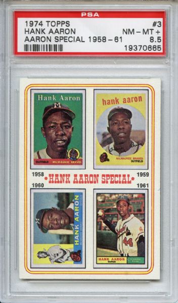 1974 Topps 3 Hank Aaron Special 1958-61 PSA NM-MT+ 8.5