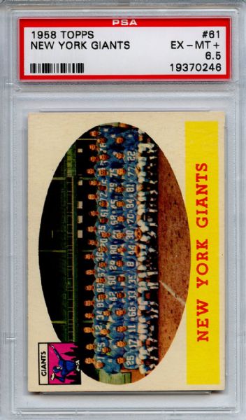 1958 Topps 61 New York Giants Team PSA EX-MT+ 6.5