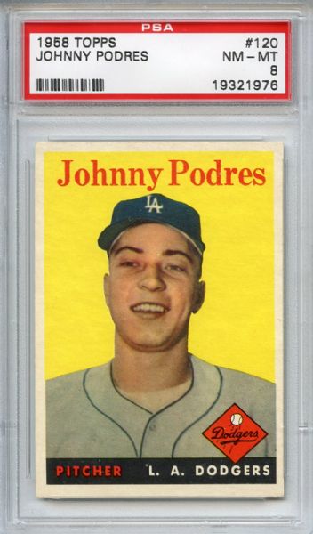 1958 Topps 120 Johnny Podres PSA NM-MT 8