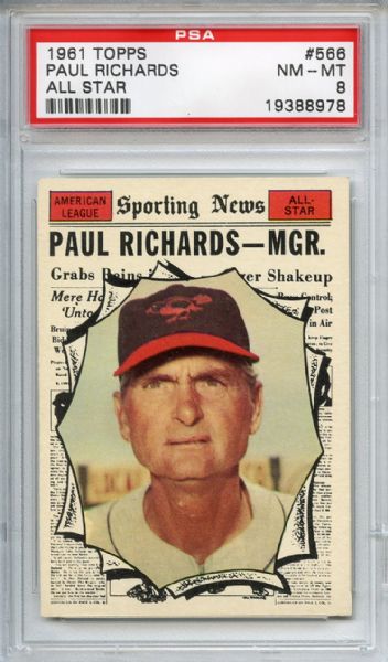 1961 Topps 566 Paul Richards All Star PSA NM-MT 8