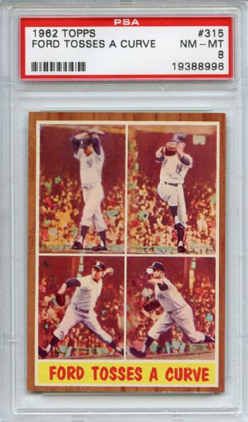 1962 Topps 315 Whitey Ford Tosses a Curve PSA NM-MT 8