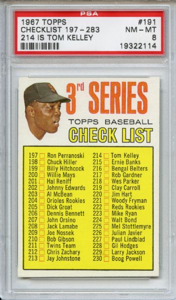 1967 Topps 191 3rd Series Checklist Willie Mays PSA NM-MT 8