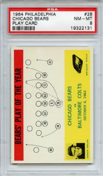 1964 Philadelphia 28 Chicago Bears Play Card PSA NM-MT 8