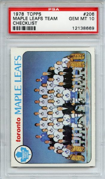 1978 Topps 206 Toronto Maple Leafs Team PSA GEM MT 10