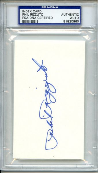 Phil Rizzuto Signed 3 x 5 Index Card PSA/DNA