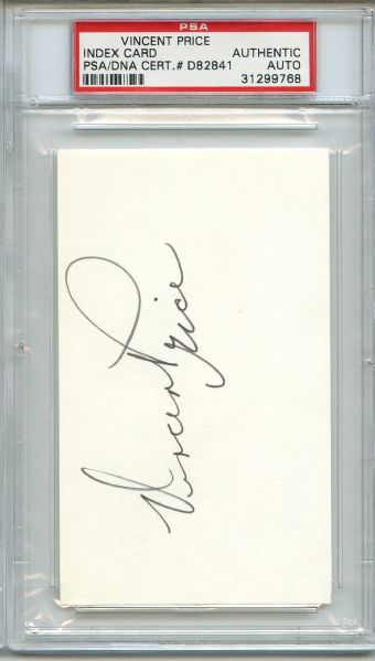 Vincent Price Signed 3 x 5 Index Card PSA/DNA