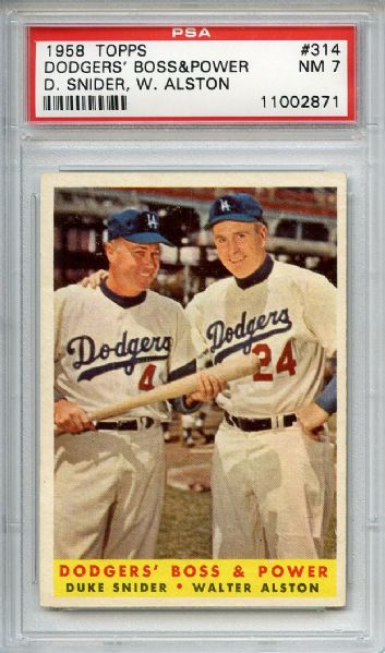 1958 Topps 314 Dodgers' Boss & Power Snider & Alston PSA NM 7