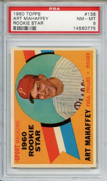 1960 Topps 138 Art Mahaffey PSA NM-MT 8