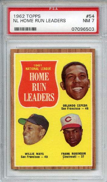 1962 Topps 54 NL Home Run Leaders Cepeda Mays Robinson PSA NM 7