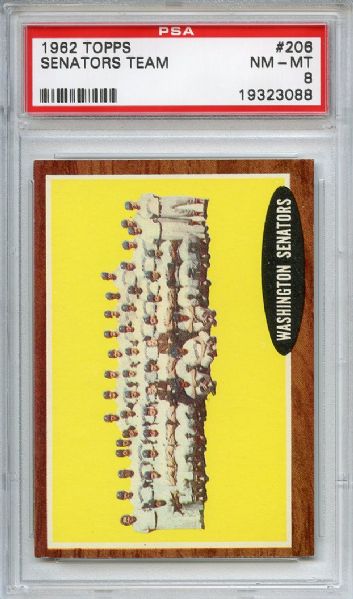 1962 Topps 206 Washington Senators Team PSA NM-MT 8