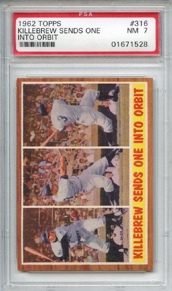 1962 Topps 316 Harmon Killebrew Sends One into Orbit PSA NM 7