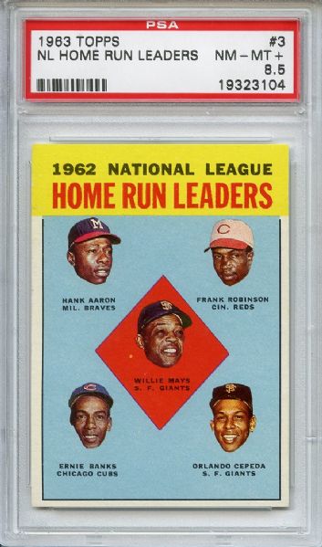 1963 Topps 3 NL Home Run Leaders Aaron Robinson Mays Banks Cepeda PSA NM-MT+ 8.5
