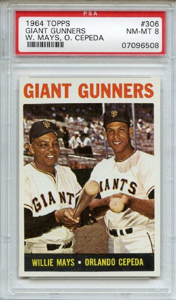 1964 Topps 306 Giant Gunners Mays & Cepeda PSA NM-MT 8