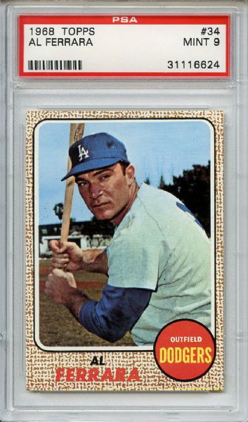 1968 Topps 34 Al Ferrara PSA MINT 9