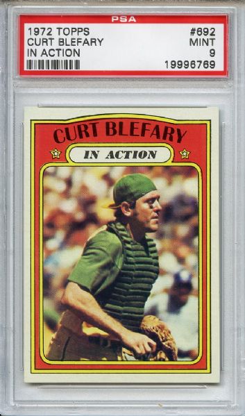 1972 Topps 692 Curt Blefary In Action PSA MINT 9