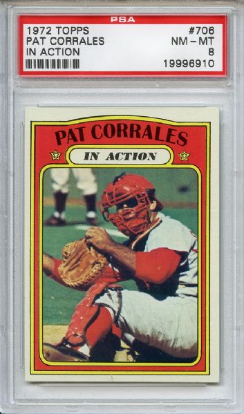 1972 Topps 706 Pat Corrales In Action PSA NM-MT 8