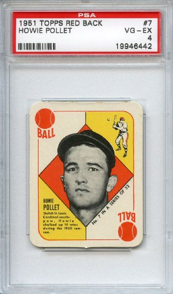 1951 Topps Red Back 7 Howie Pollet PSA VG-EX 4